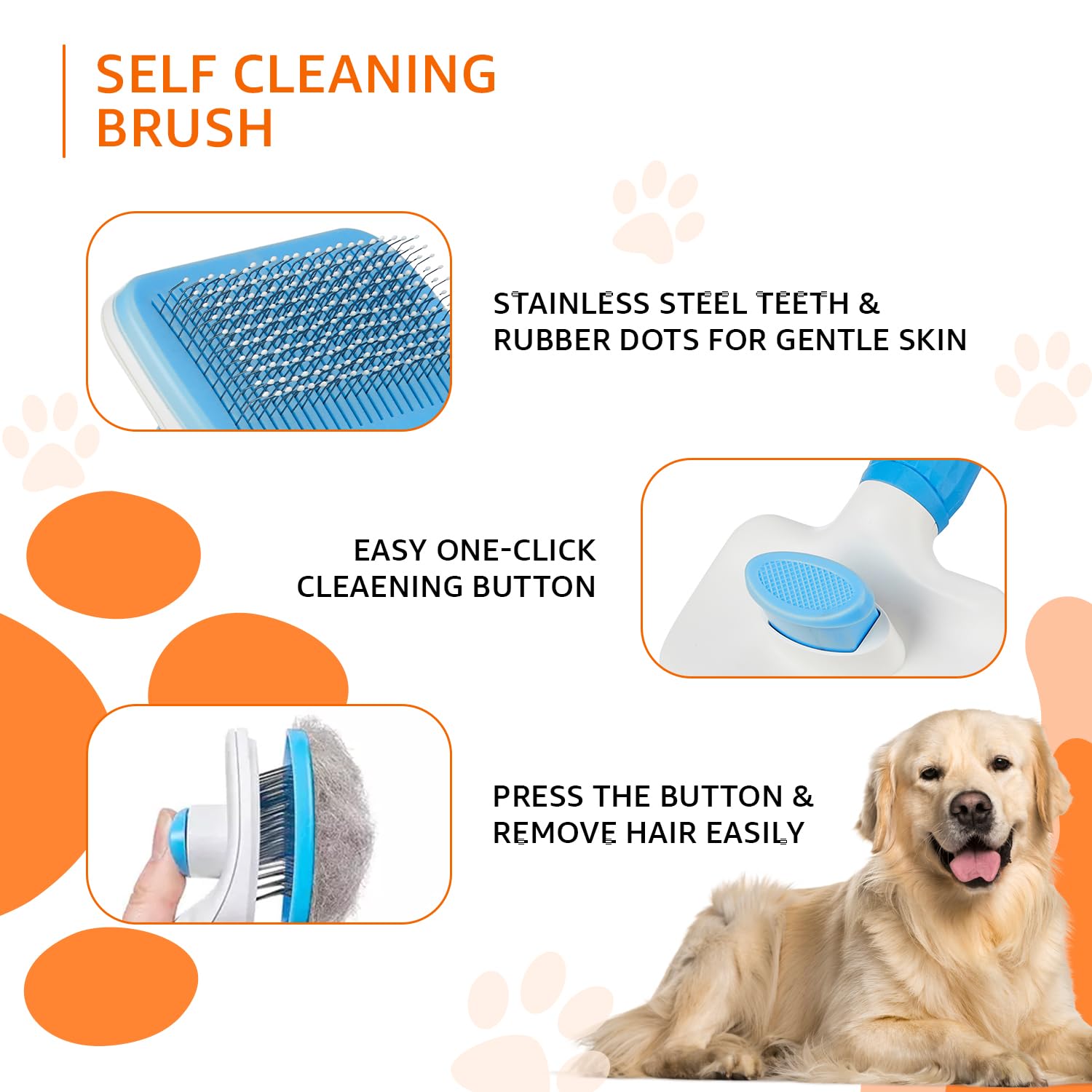 Premium Self-Cleaning Pet Grooming Brush